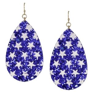Patriotic Star Glitter Teardrop Earrings